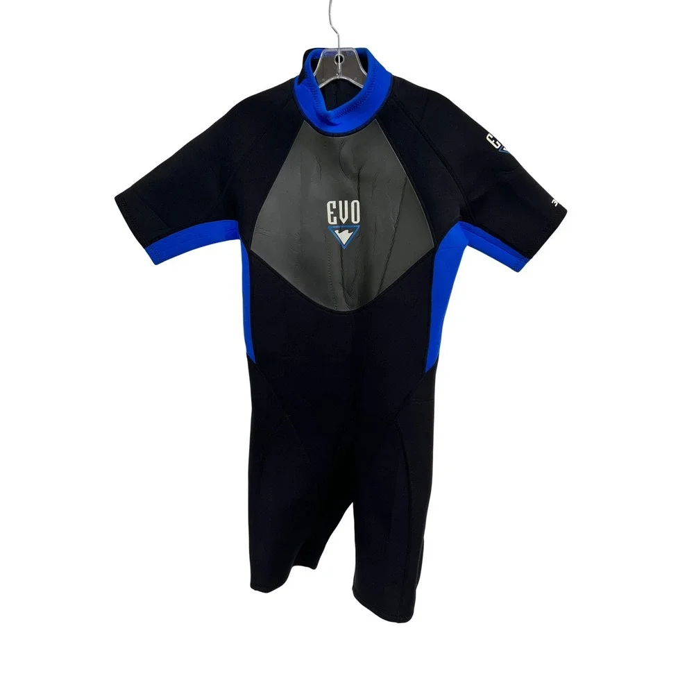 EVO 3mm Shorty Wetsuit Mens XL Black Blue Short Sleeve Back Zip Scuba Dive Surf